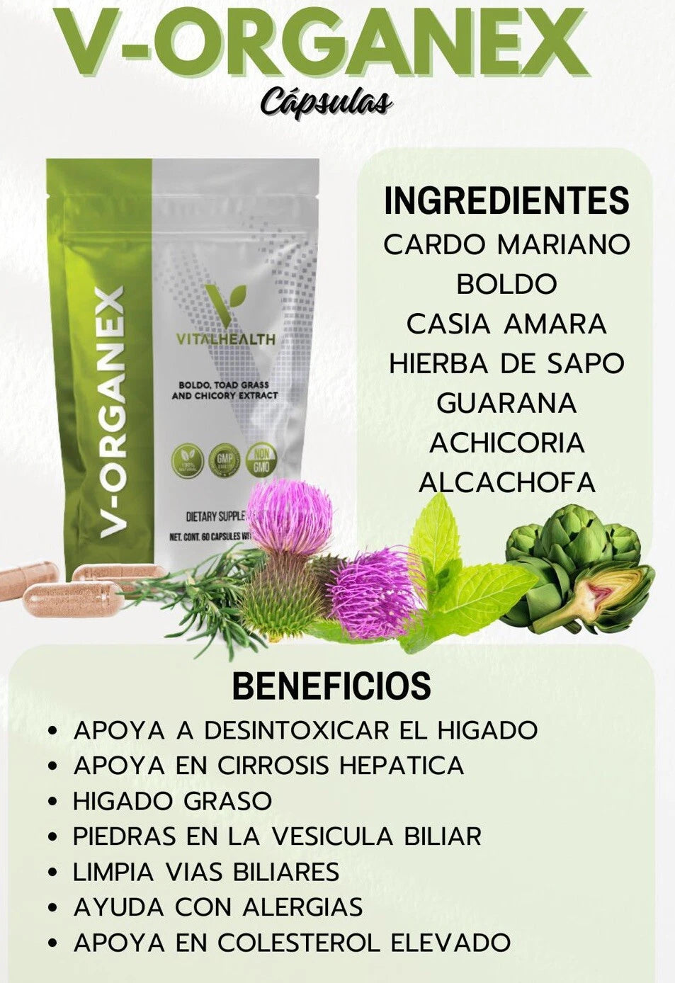 Vital Health V-Organex 60 Capules, Immune & Liver Support Fast Shipping